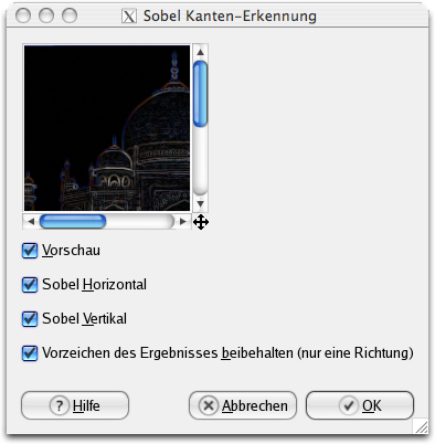 Eigenschaften für das Filter Sobel